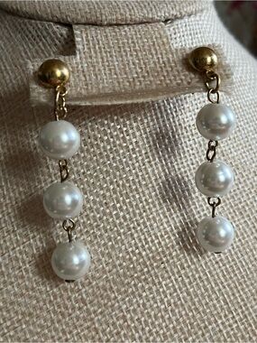 Gold Pearl Triple Drop Earrings — Classic Women’s Jewelry